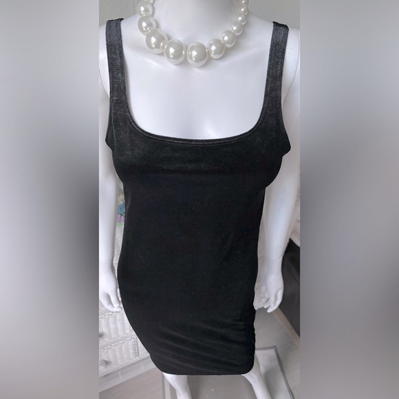 Zara Revealing Lowcut Black Velvet Slip Tank style Midi Dress Size Medium - Picture 1 of 7